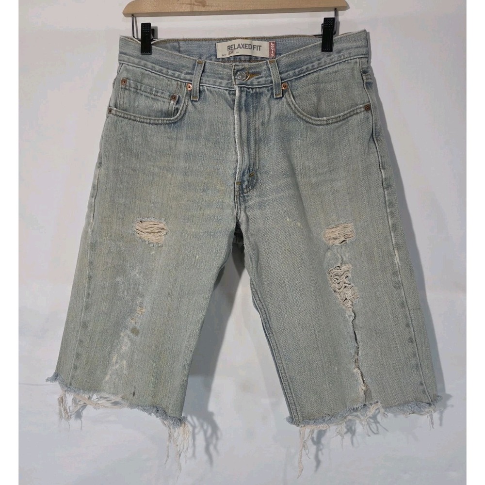 Y2K Levis 550 Cut Off Bermuda Jort Shorts 32 X 13 Light Wash Distressed Relaxed